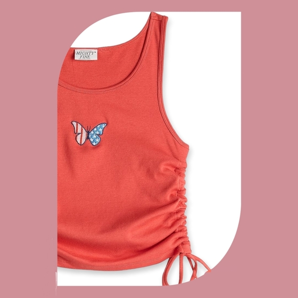 Mighty Fine Butterfly Embroidered Side Cinch Tank Top - Picture 2 of 2